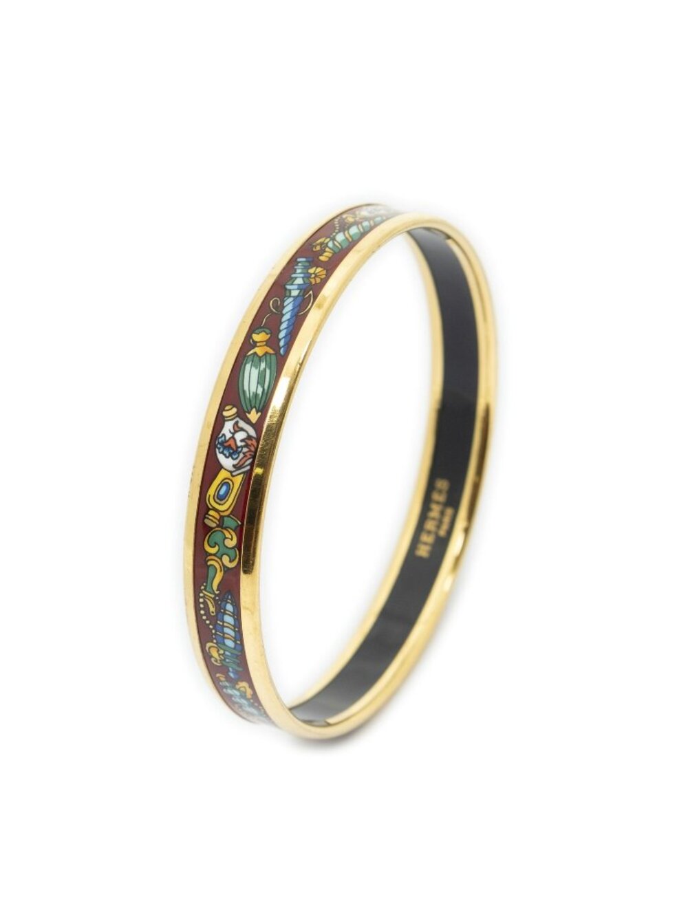 Hermes Enamel Bangle Red Gold Green Flacon Motif Bracelet